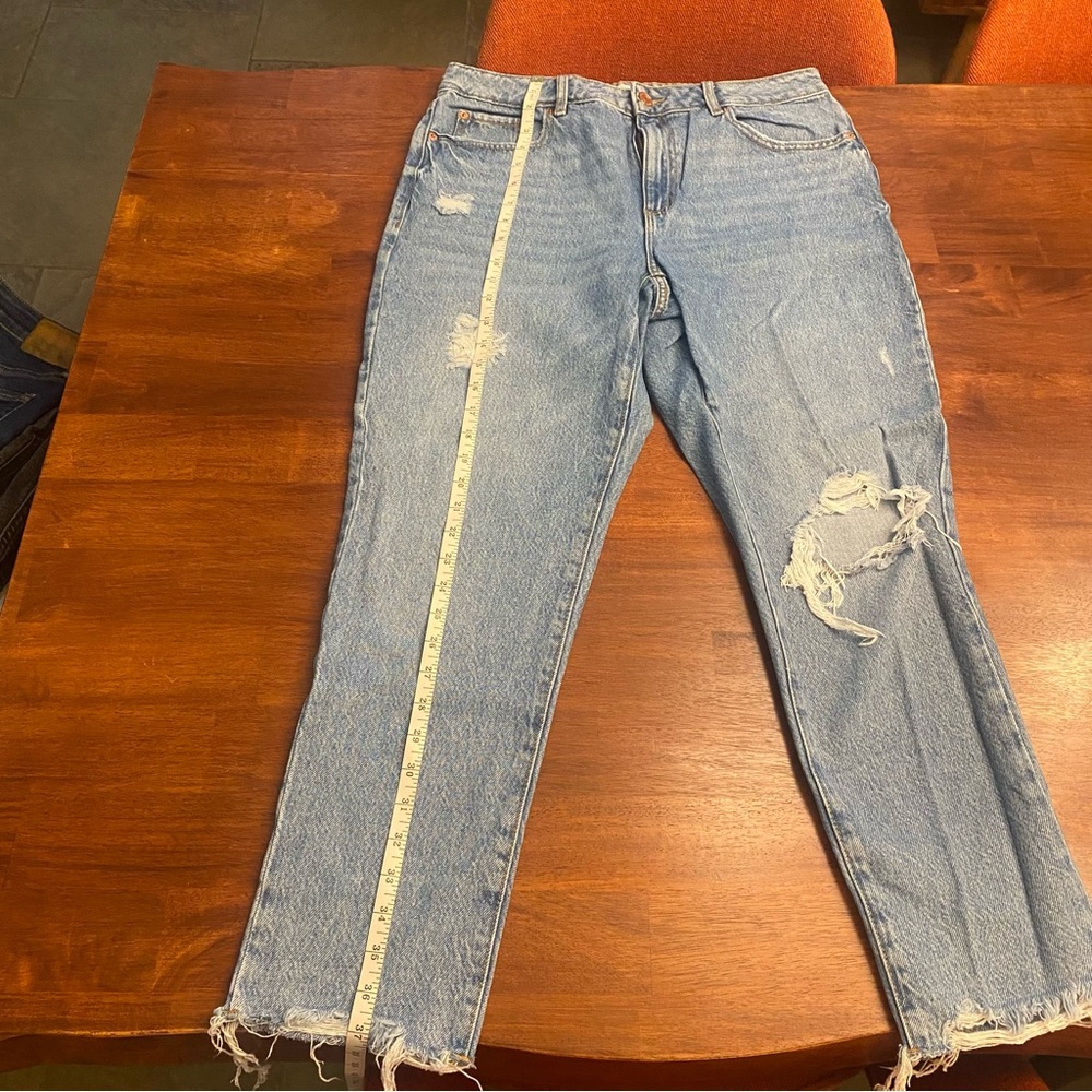 Garage Blue Straight Leg Jeans with Distressed Details
